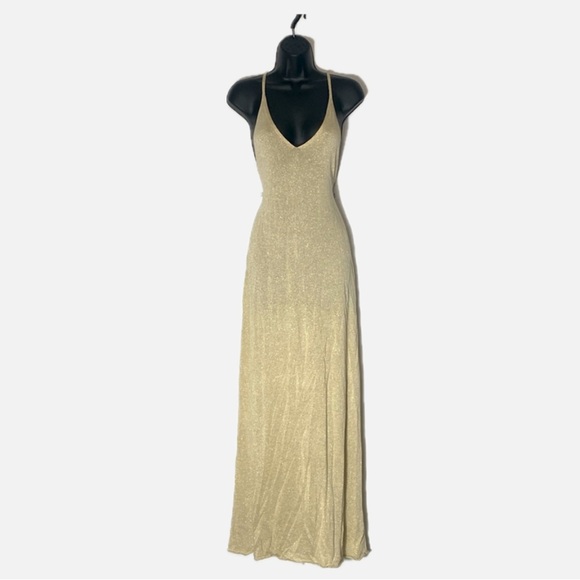 Zara Dresses & Skirts - ZARA Metallic Thread Knit Maxi Dress in Golden Size M